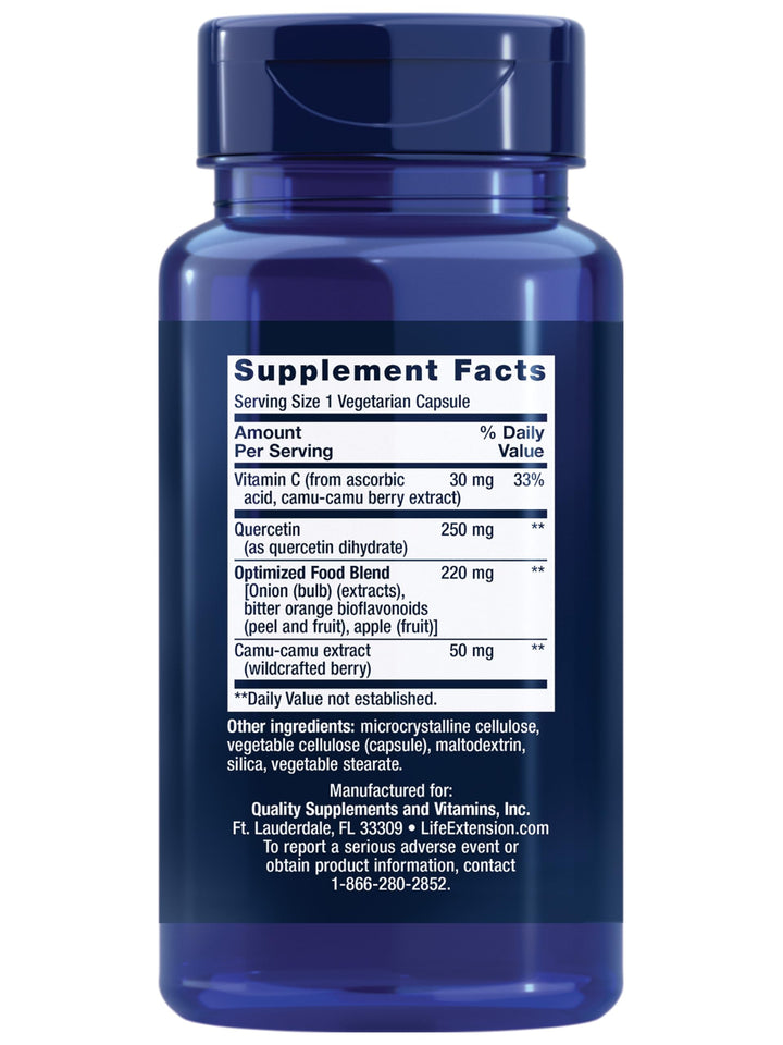 Optimized Quercetin 250 mg - Non-GMO, Gluten Free - with vitamin C and Camu-Camu Extract - 60 Vegetarian Capsules