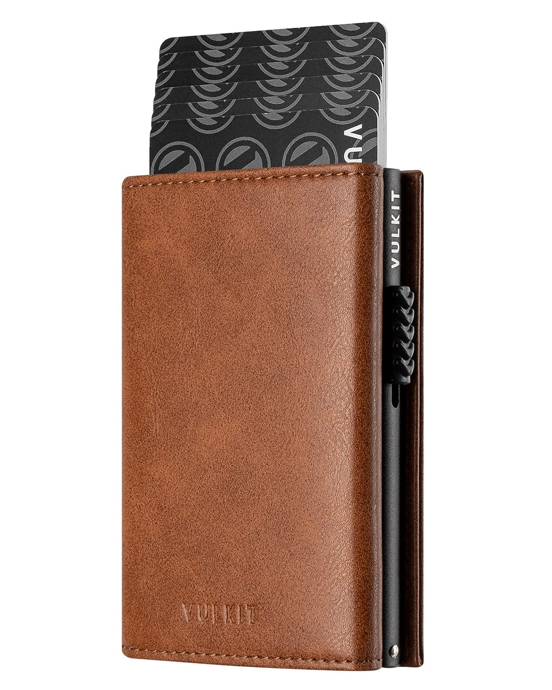 Men&#39;s Leather Magnetic Closure Pop Up Contemporary Card Holder Wallet with Coin Pocket With ID Window (Brown, One Size)