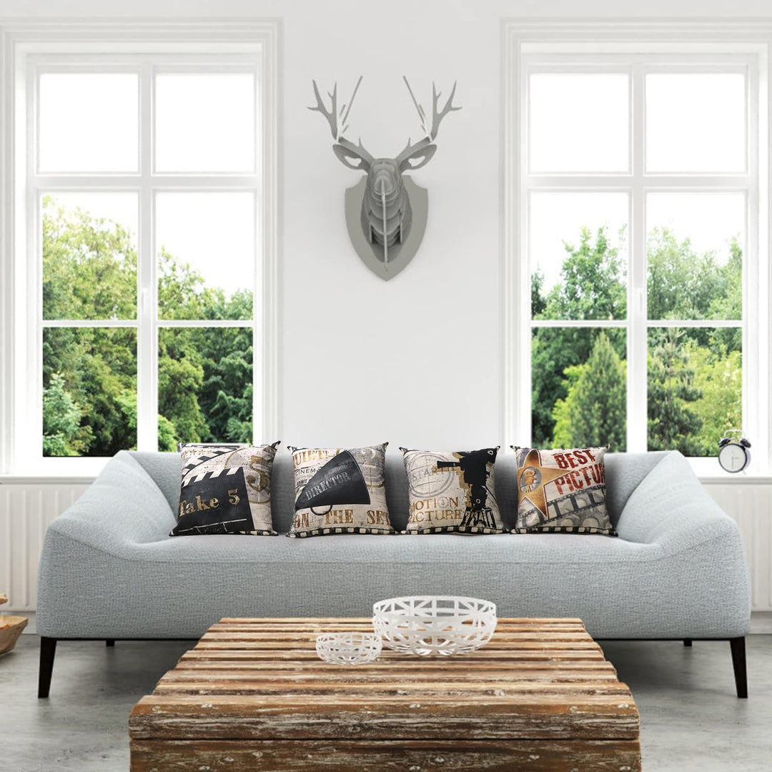 6 Pack Abstract Cartoon Flower Pillow Cases,Cotton Linen Decorative Cushion Cover (Movie Theater)