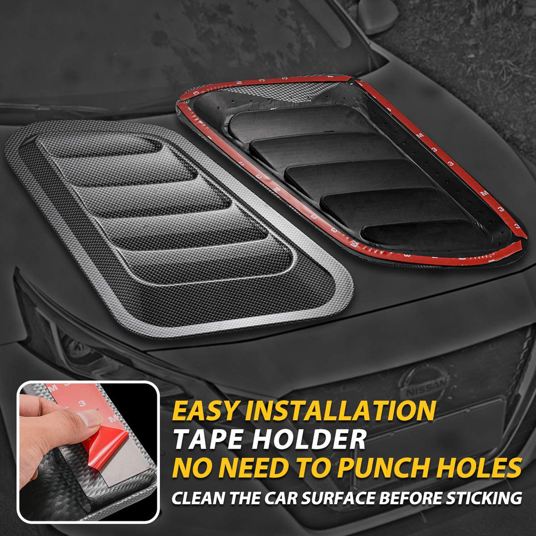 1 Pair Universal Car ABS Decorative Air Flow Intake Scoop Turbo Bonnet Vent Cover Hood (Carbon Fiber)