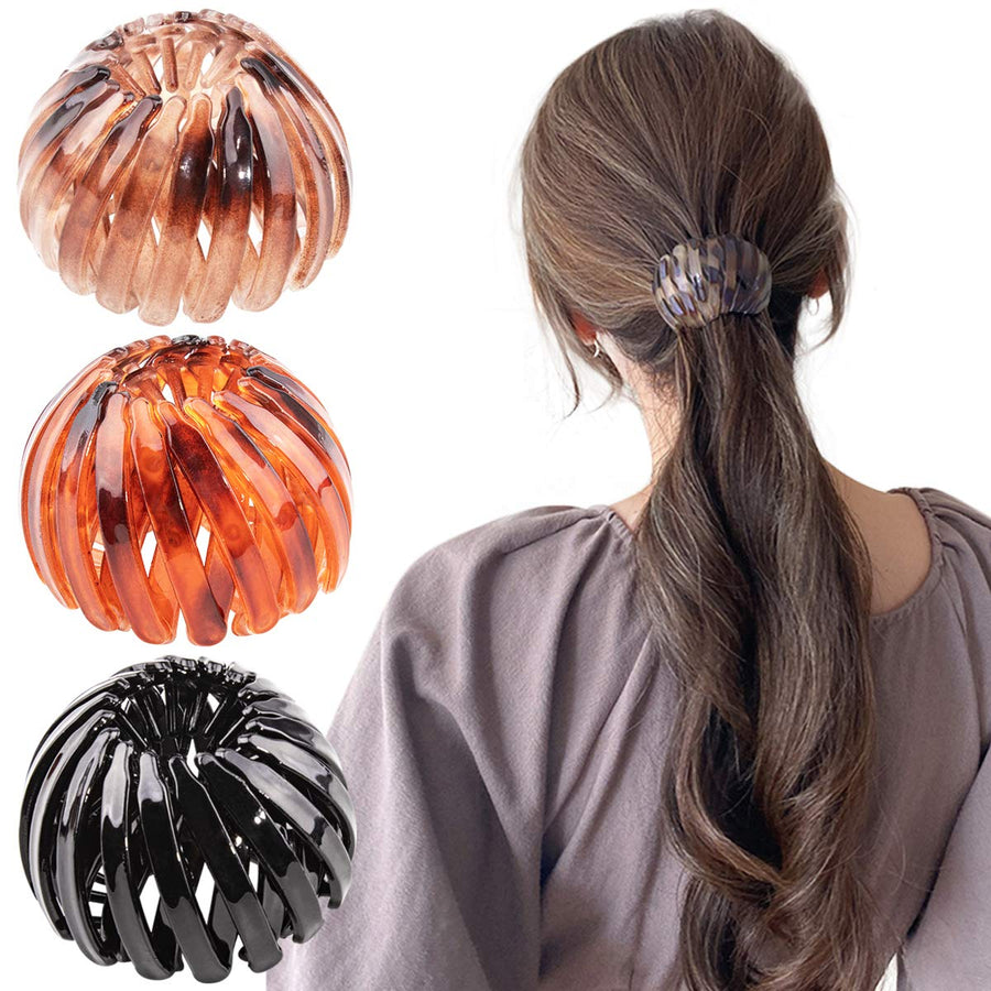 Bird Nest Magic Hair Clip, 3 Pcs Lazy Bird's Nest Plate Expandable Bun Maker Curling Ponytail Holder and Hair Accessories for Women and Girls