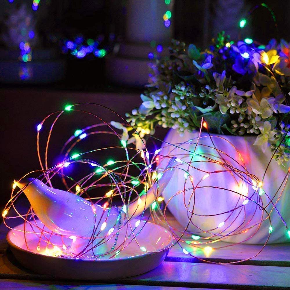 Led Fairy Lights Battery Operated, 1 Pack Mini Battery Powered Copper Wire Starry String Lights for Christmas,Bedroom,Wedding,Parties,Patio,Indoor,Home Decoration (5m/16ft Multicolor)