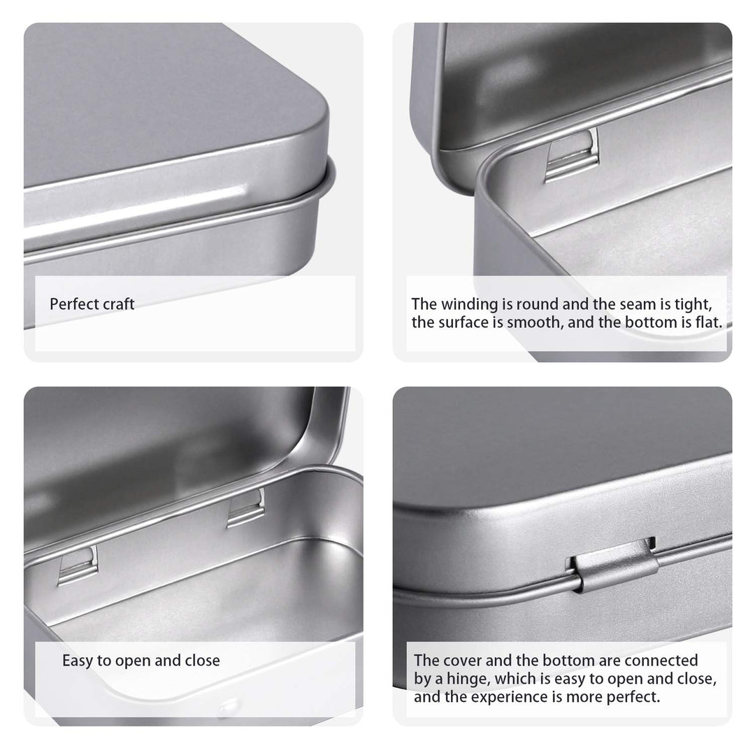Metal Rectangular Empty Hinged Tins - Pack of 40 Silver Mini Portable Box Small Storage Kit &amp; Home Organizer with lids craft containers 3-1/2&#39;&#39;X2-1/2&#39;&#39;X4/5&#39;&#39;