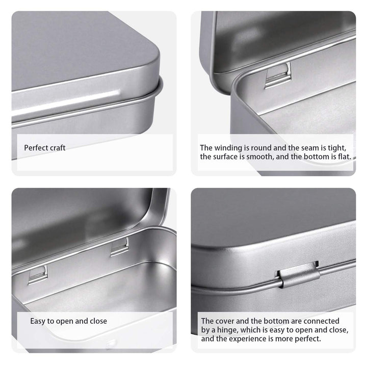 Metal Rectangular Empty Hinged Tins - Pack of 40 Silver Mini Portable Box Small Storage Kit &amp; Home Organizer with lids craft containers 3-1/2&#39;&#39;X2-1/2&#39;&#39;X4/5&#39;&#39;
