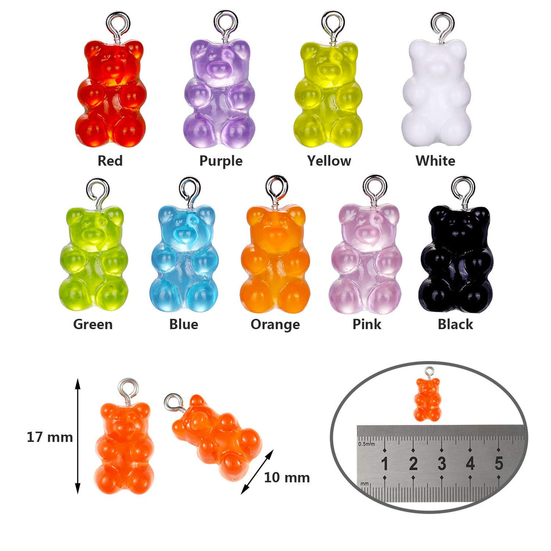 Colorful Bear Charms Pendants Resin Bear Keychains for DIY Jewelry Necklace Supplies (225 Pieces)