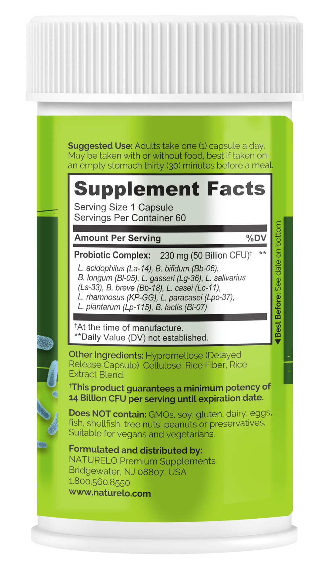 Probiotics for Digestive Health - 50 Billion CFU, 11 Strains Daily Supplement - Boosts Immune System, Delayed Release, 60 Vegetarian Capsules