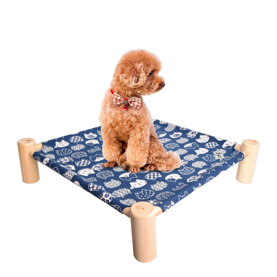 Cat Bed and Cat Hammock Bed, Small Dog Wooden Elevated Cat Bed, Pine Wood, Breathable Outdoor Cat Bed for All Seasons, Elevated Pet Sleeping for Indoor, Cat Cots Furniture Pet Bed Bunny Bed(Gray Grid)