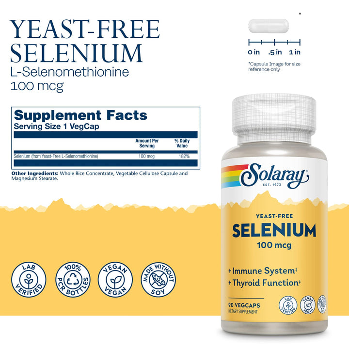 Solaray Yeast Free Selenium 100mcg, Healthy Immune &