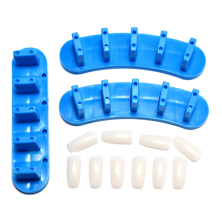 Blue: 3 Pcs False Nail Art Tips Practice Display Stand Tool for Gel Nail Polish DIY Nail Training Tools (Blue)