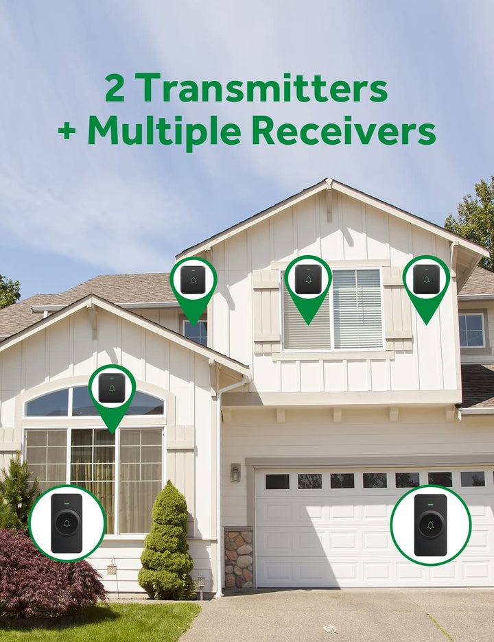 Wireless Door Bell, Mini CB-11 Waterproof Doorbell Chime Operating at 1000 Feet with 52 Melodies, 5 Volume Levels &amp; LED Flash