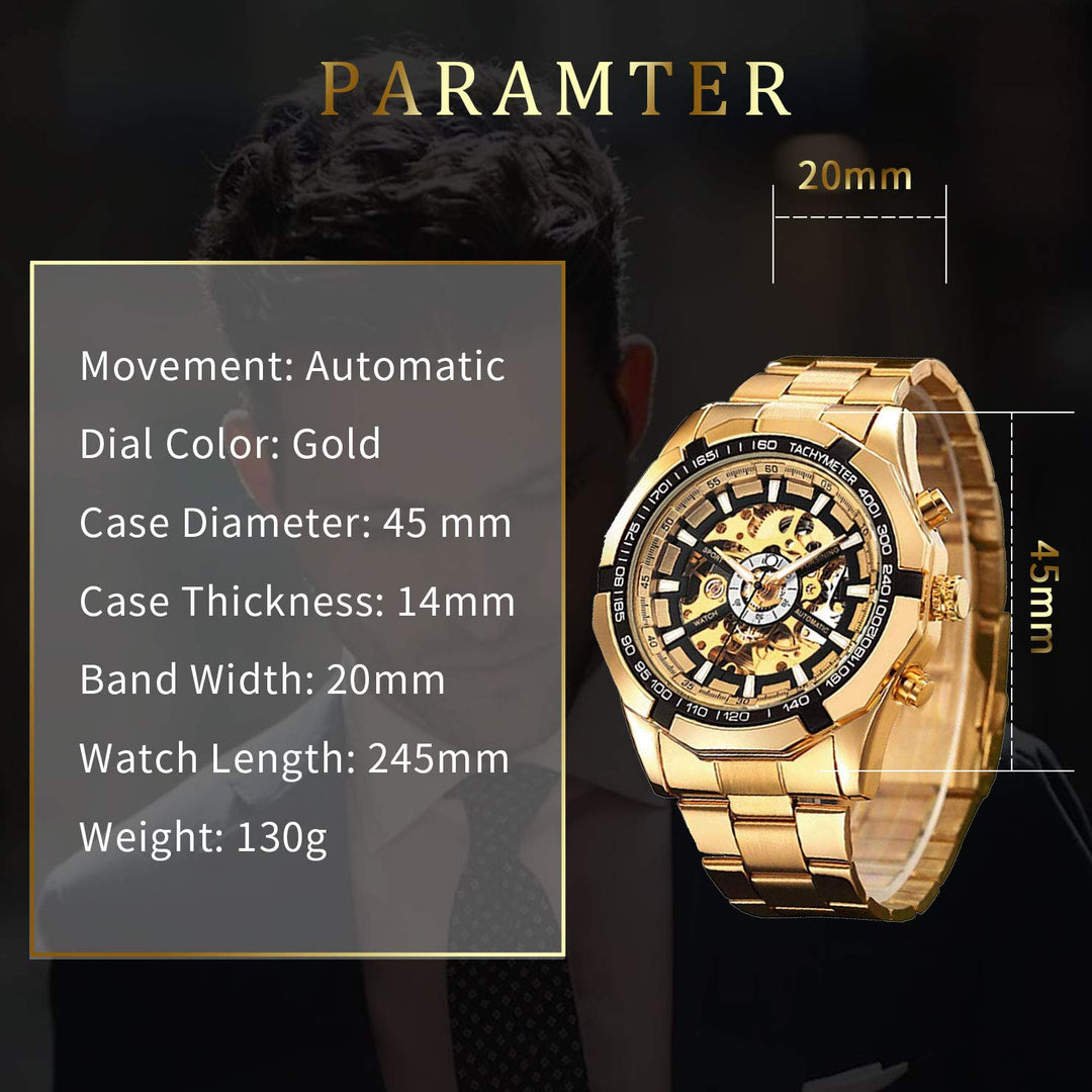 Gute Mens Watches, Mechanical Skeleton Stainless Steel 