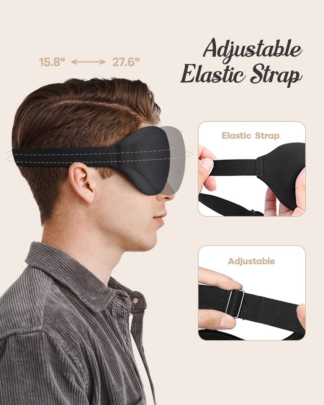 Sleep Eye Mask, 3D Contoured 100% Blackout Eye Mask, Sleep Mask with Adjustable Strap, Night Blindfold for Women Men, Eye Mask for Sleeping, Black