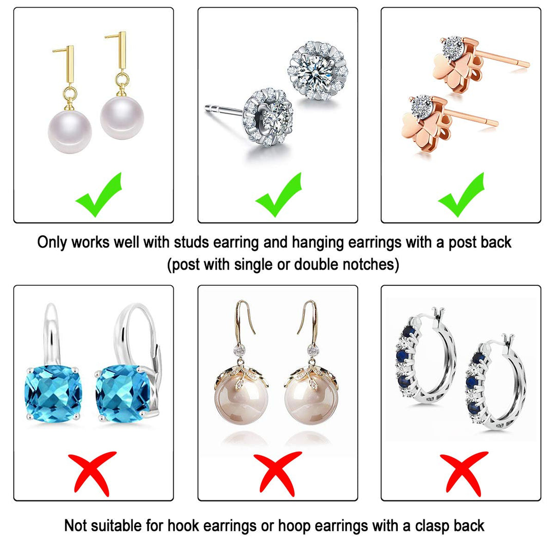 2-Pairs Silver Locking Earring Backs Secure for Diamond Studs, Hypoallergenic Replacements Earring Backings for Notched Post (7mm)