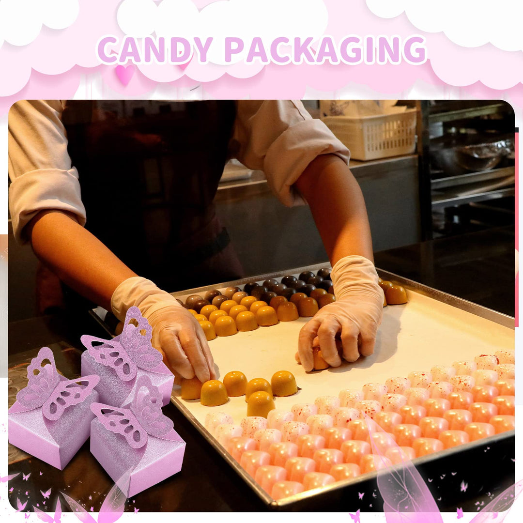 60 Pieces Butterfly Favor Boxes Valentine Chocolate Box Romantic DIY Wedding Candy Box bridal Shower Boxes Birthday Treat Present Wrap Decorations(Purple)