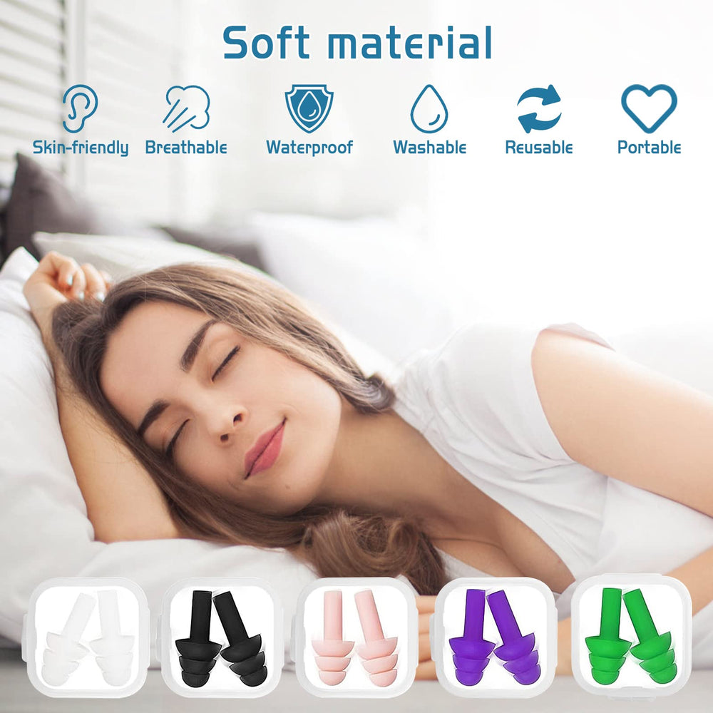 10 Pairs Swimming Earplugs Silicone Noise Cancelling Ear Plugs Reusable Waterproof Earplugs with Case for Swimming and Sleeping, 10