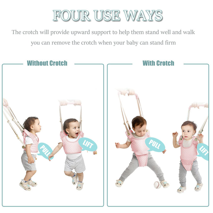 Huifen Baby Walking Harness, Handheld Kids Walker Helper with Detachable Crotch Adjustable Walker Harness Assistant Belt Baby Learning Walk Toddler Infant Walker 9-24 Months (Breathable Pink)