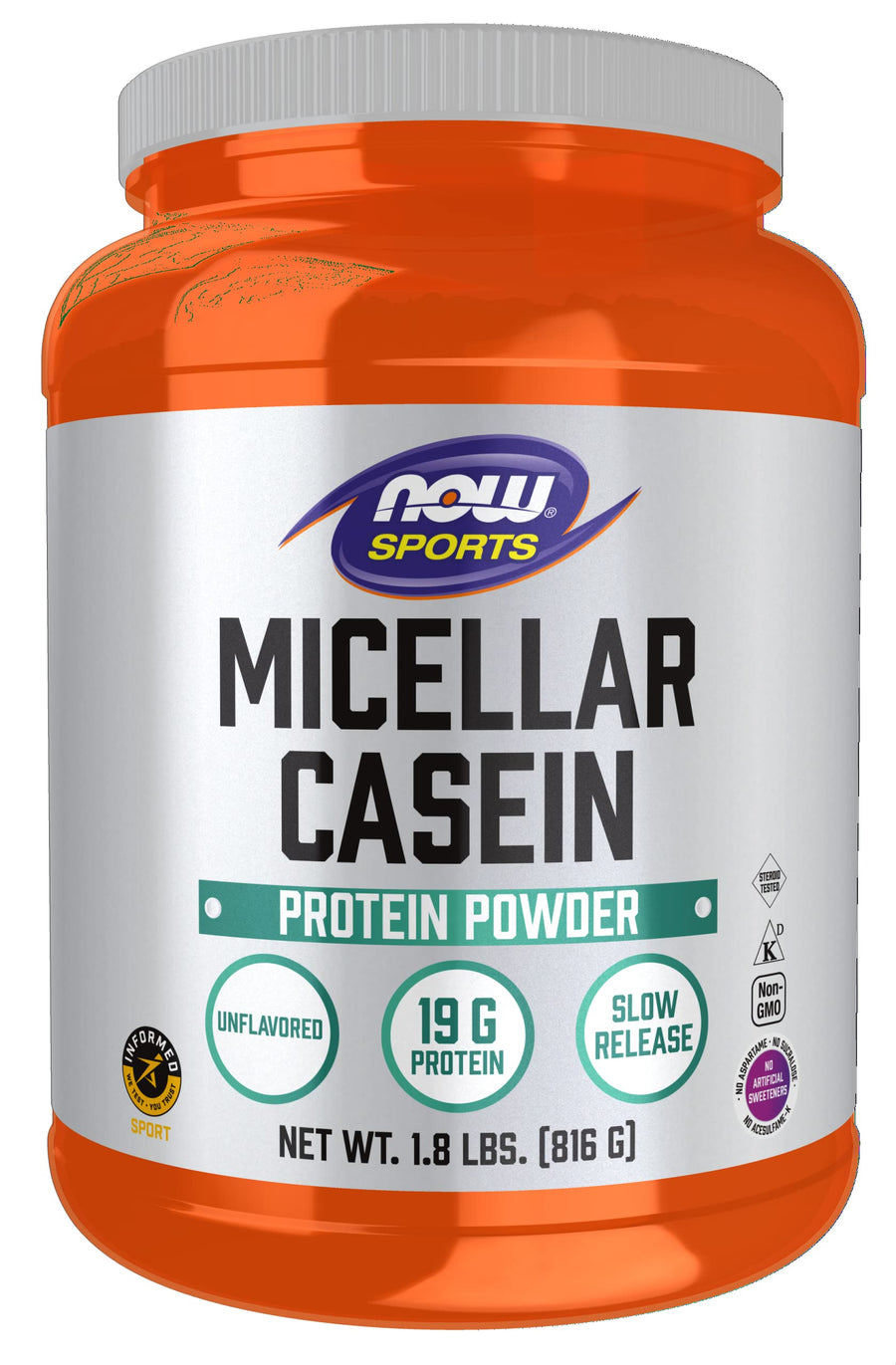 Sports Nutrition, Micellar Casein 19 g, Slow Release, Unflavored Powder, 1.8-Pound