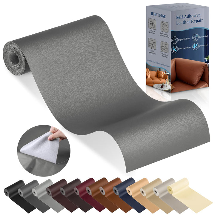 Leather Repair Patch for Furniture, 4 x 63 Self Adhesive Leather Repair Kit Vinyl Repair Tape for Car Seat Sofa Jackets Couches Chair Medium Grey