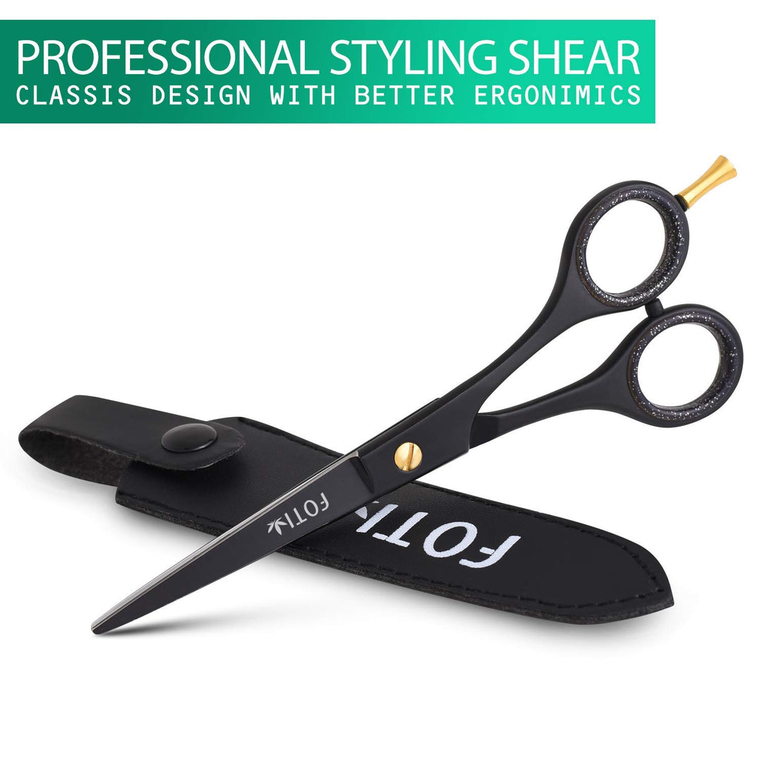 Fotix Hair Cutting Scissors Professional | 6.5 Stainless Steel Barber Haircut Shears | Hairdressing Sharp Trimming Scissors for Men &amp; Women with with Beautiful Leather Pouch