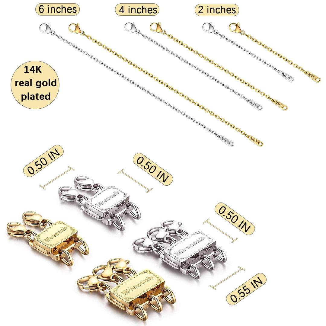 2 Pieces Upgraded Necklace Layering Clasps 14K Real Gold Plated and Sliver Magnetic Layered Necklace Clasp Necklace Separator for Layering Multiple Necklace Detangler Jewelry Clasps(Double Laryering)