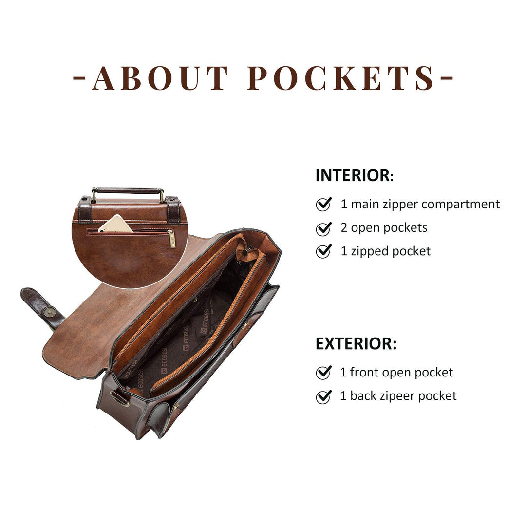 Briefcase for Women Vintage Crossbody Messenger Bag Satchel Purse Handbag, Coffee