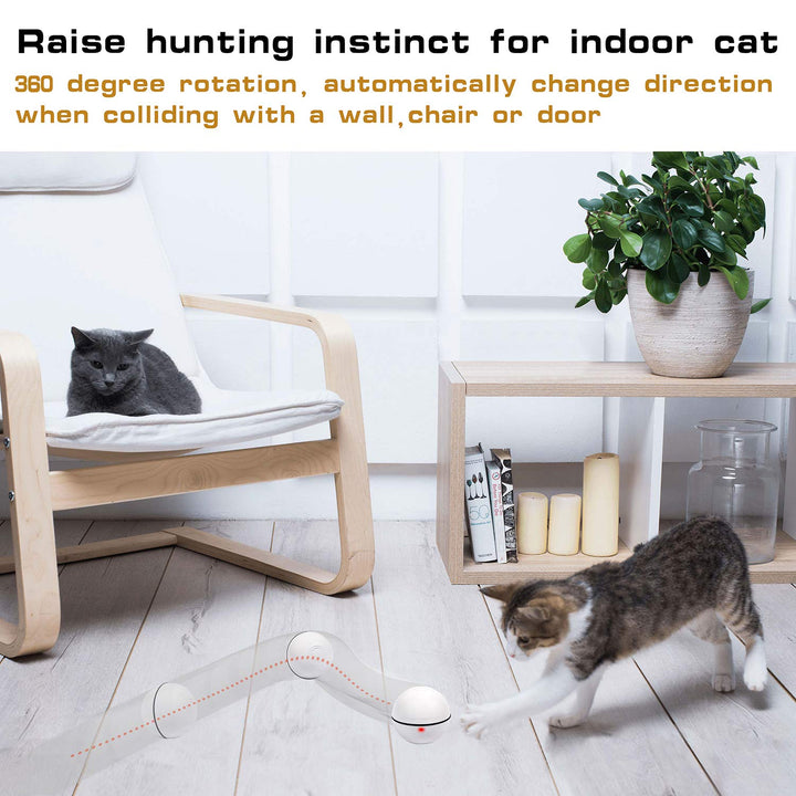 YOFUN Smart Interactive Cat Toy - Upgraded 360 Degree Self Rotating Ball, USB Rechargeable Wicked Ball, Build-in Spinning Led Light, Stiulate Hunting Instinct for Your Kitty (White)