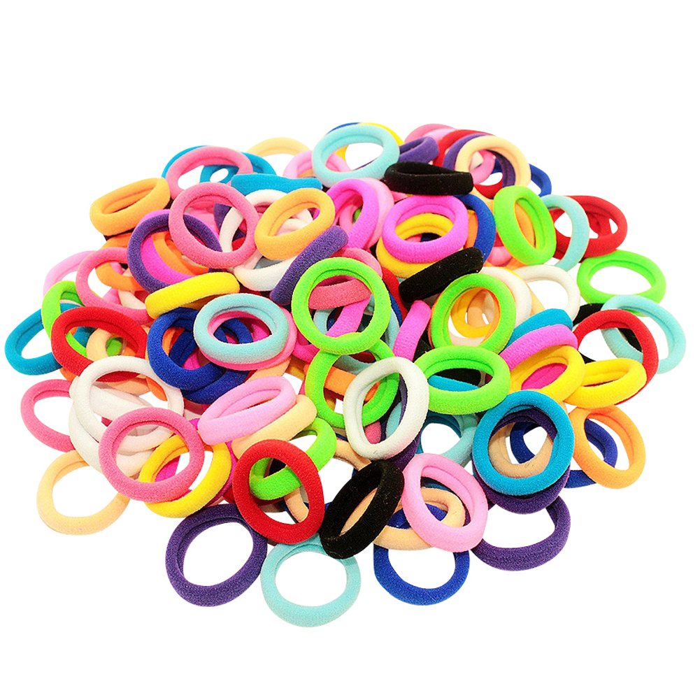 Pack of 100 Small Terry Elastic Tiny Ponytail Hair Band Holder Hair Ties MIX Colors