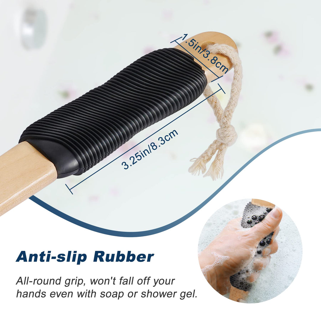Ergonomically Back Scrubber for Shower - Double-Sided Back Brush Long Handle for Shower, Wet &amp; Dry Brush for Cellulite and Lymphatic