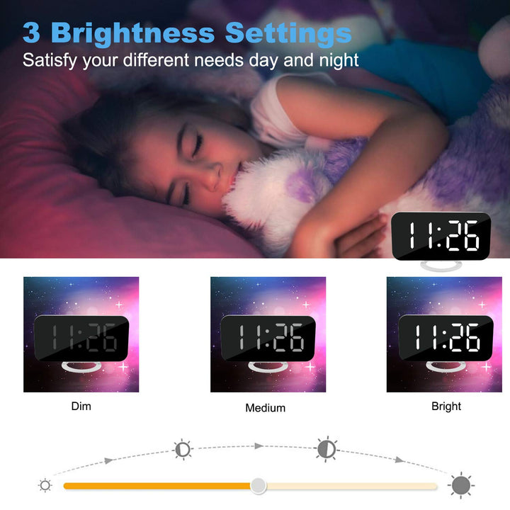Digital Clock Large Display, LED Electric Alarm Clocks Mirror Surface for Makeup with Diming Mode, 3 Levels Brightness, Dual USB Ports Modern Decoration for Home Bedroom Decor-White (001)