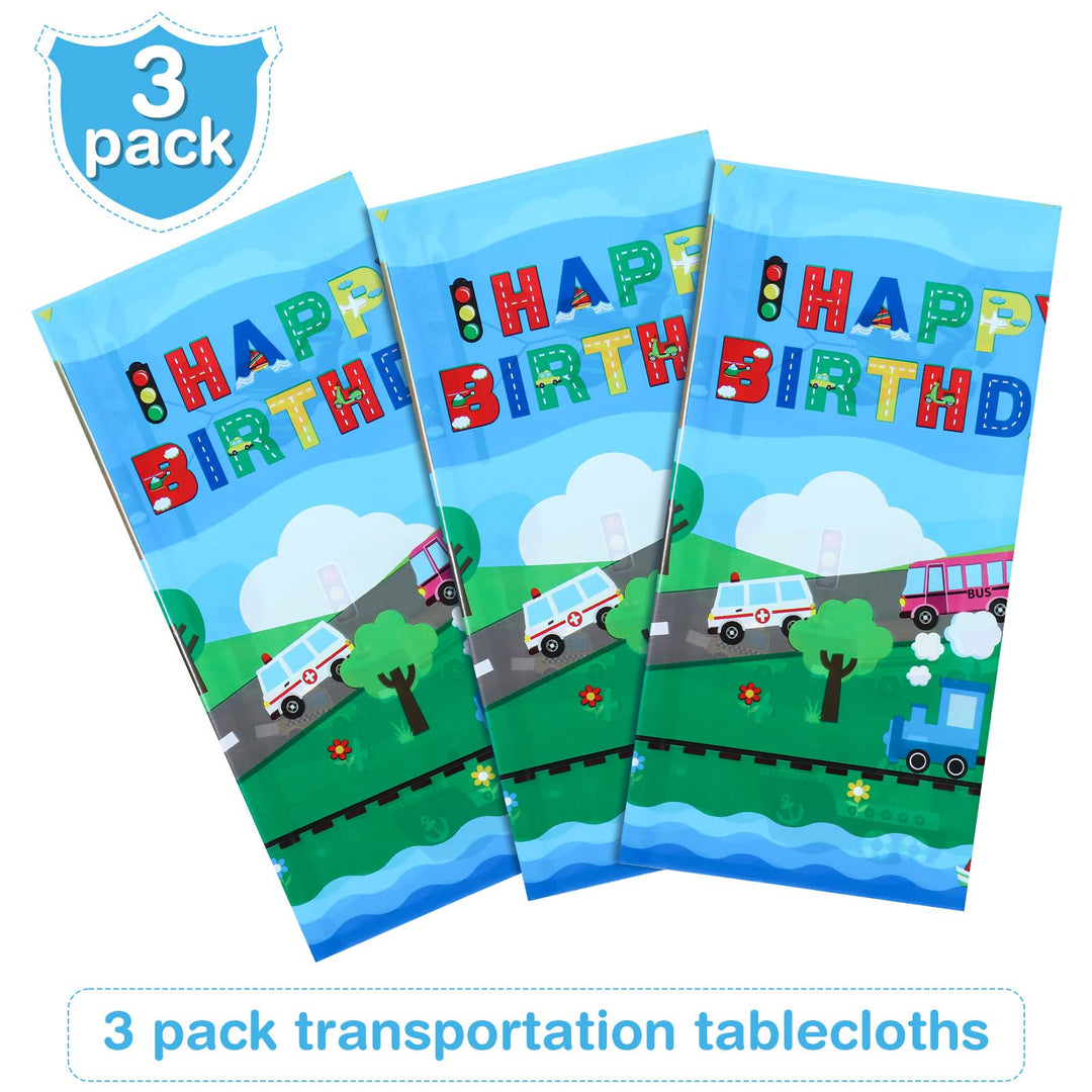 3 Pack Transportation Birthday Party Supplies Transportation Table Covers Cars Tablecloth Vehicle Transportation Birthday Decorations for Kids Birthday Baby Shower Party, 54 x 108 Inch