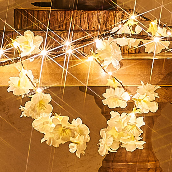 Fudios Lighted White Cherry Blossom Garland Decor with 