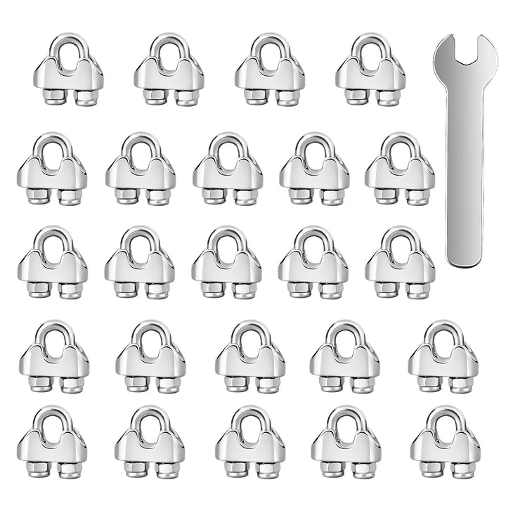 Wire Rope Clip M6 Cable Clamps with Locknut, Stainless Steel U Bolt Saddle Clamp Fasteners with Lock Nuts for Ø 6mm 1/4 Rigging Rope and Tension Cable Garden Wire Ropes 24pcs