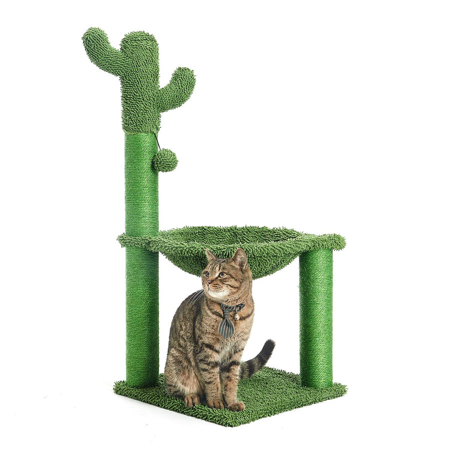 35 Inches Cactus Cat Tree with Hammock and Full Wrapped Sisal Scratching Post for Cats Green Large