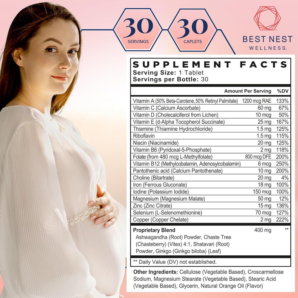 Women's Fertility - Daily Multivitamin for Pregnancy Support - Supplement with Methylated Vitamins Aids Conception - Nutritional Supplement with Ashwagandha & Folate - 30 Tablets