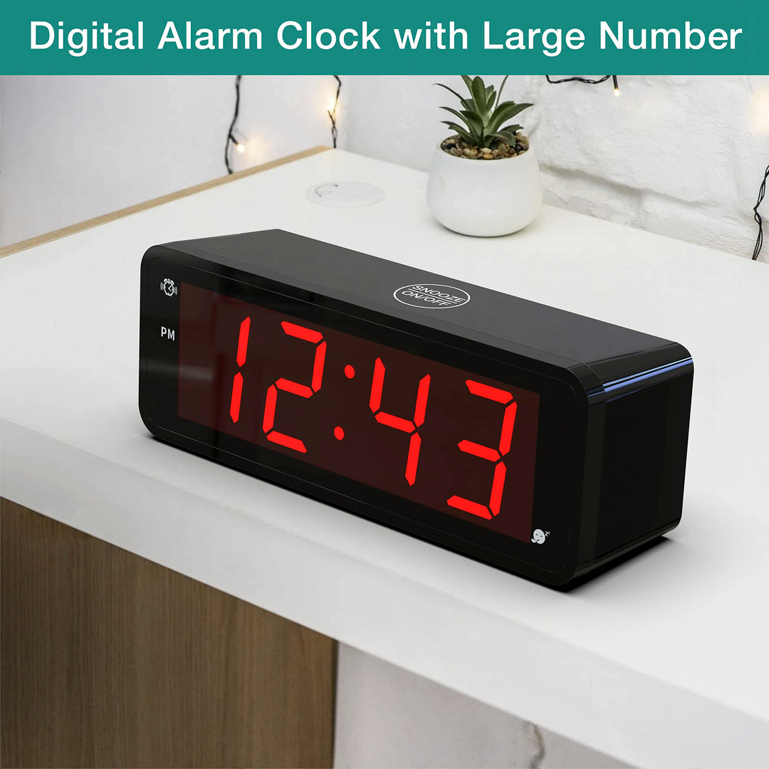 Alarm Clock, Large Display 1.8 LED Numbers, Adjustable Led Brightness, Battery Operated, 12/24Hr, Snooze, Clearly Visible Day and Night, Loud Alarm Clock for Heavy Sleepers Adults