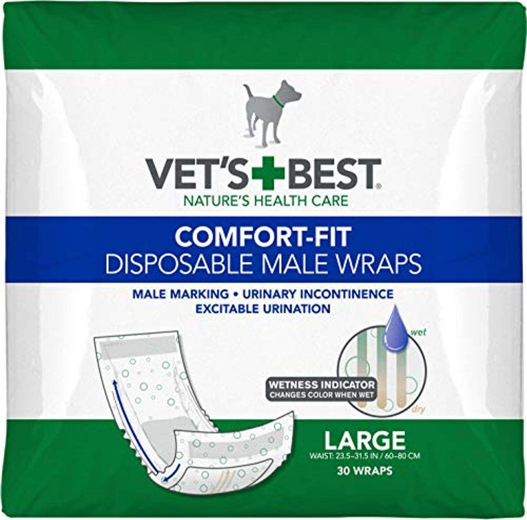 Vet’s Best Comfort Fit Disposable Male Dog Diapers - Absorbent Male Wraps with Leak Proof Fit - Large, 30 Count