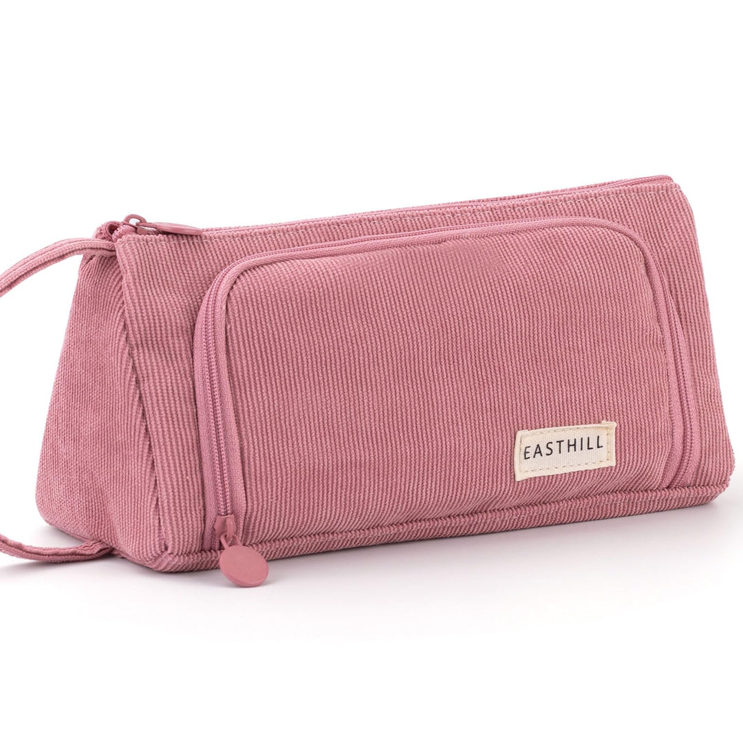 Big Capacity Pencil Case Canvas High Large Storage Pouch Marker Pen Case Simple Stationery Bag School College Office Organizer for Teens Girls Adults Student - Pink