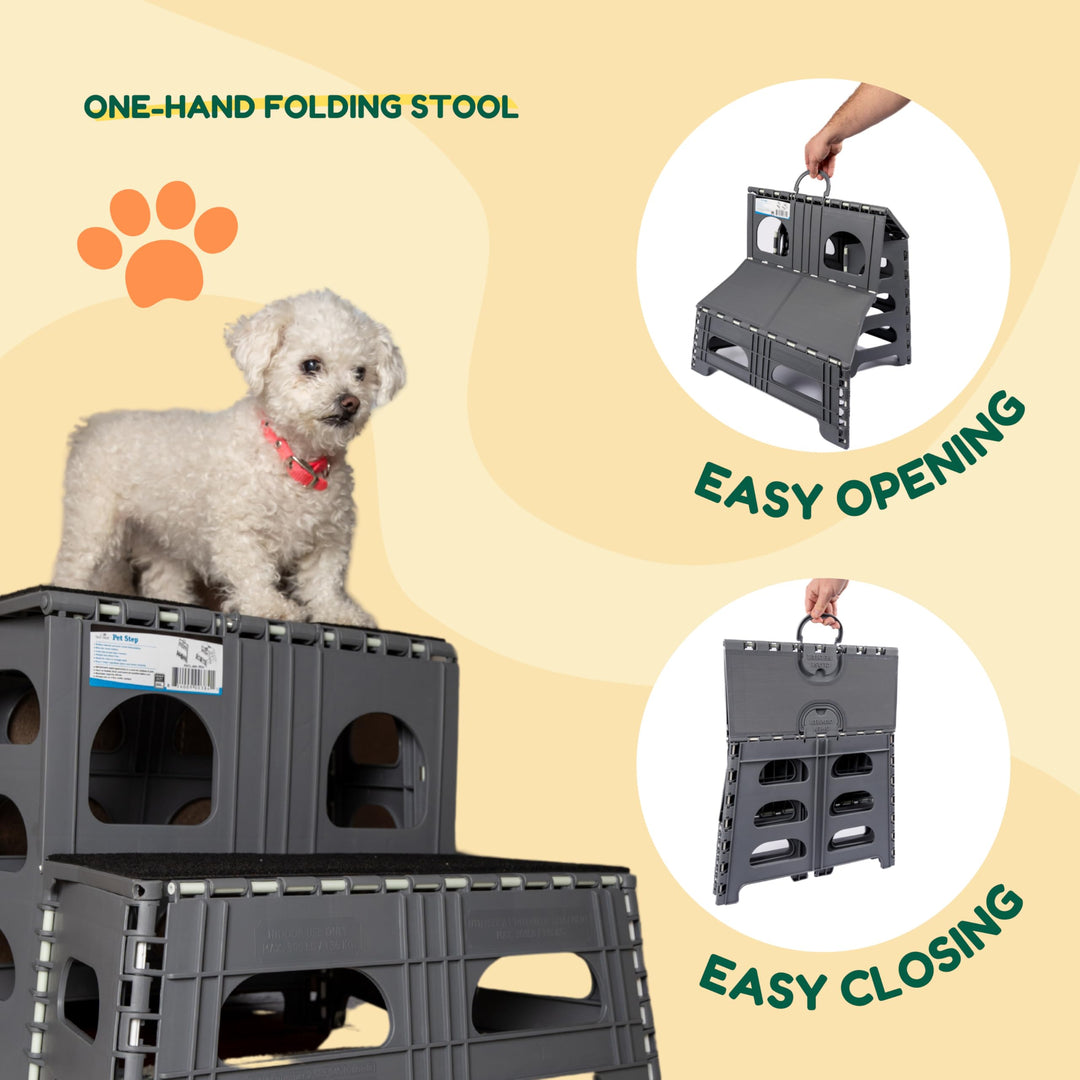 2 Step Folding Dog Stairs &amp; Ramp for Your Pet - Indoor Outdoor Foldable Pet Stairs for High Bed, Car, SUV – Collapsible Step Stool Ladder Supports 300lbs