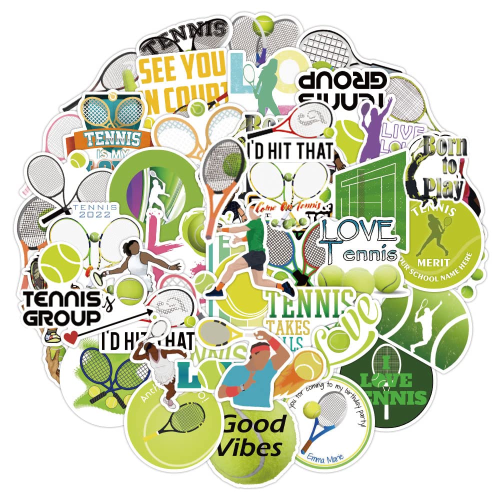Tennis Stickers |50Pcs Tennis Waterproof Vinyl Decals for Water Bottles Laptop Luggage Cup Computer Mobile Phone Skateboard Guitar Décor