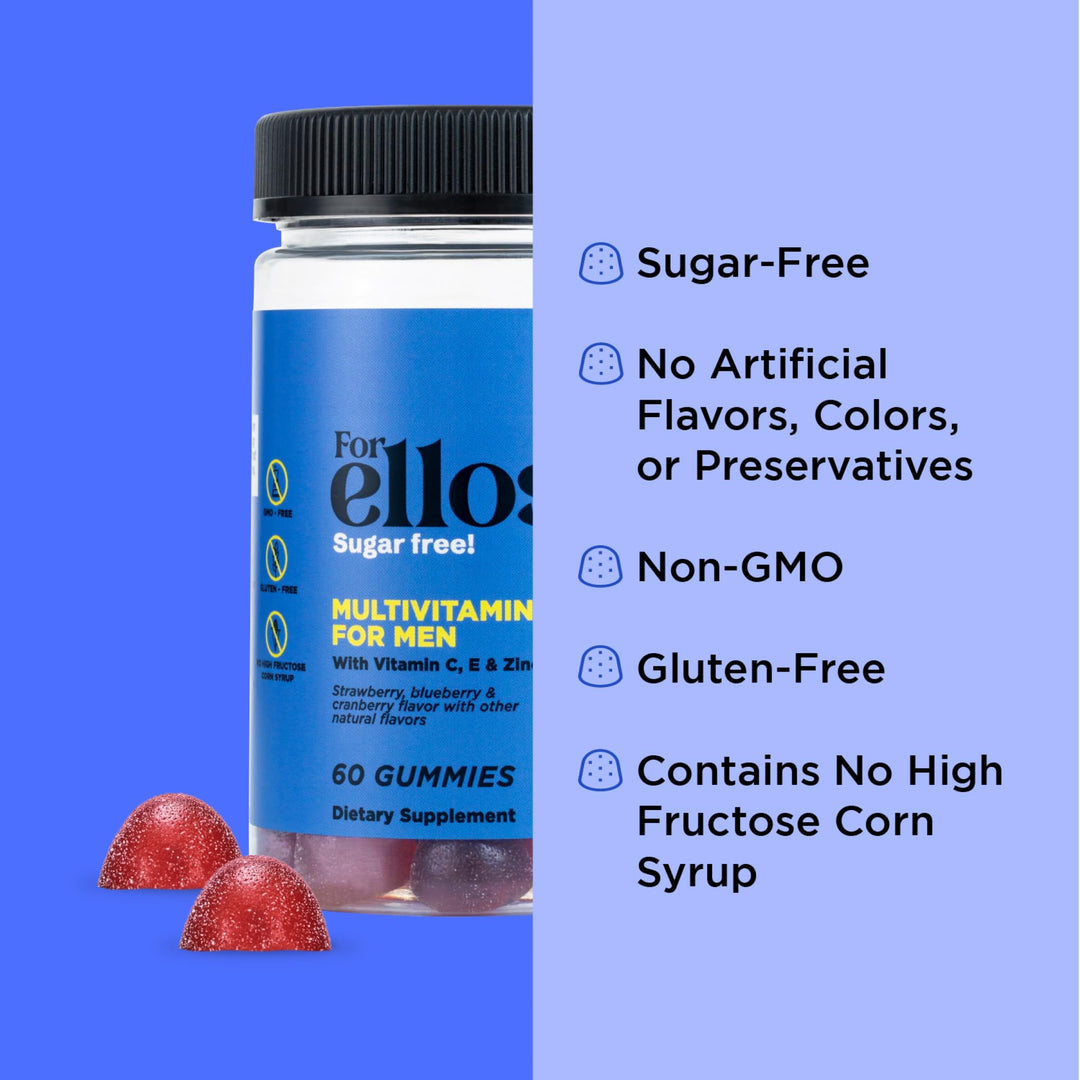 OH MY VIT! for Ellos Men’s Multivitamin Gummy with Vitamins C, E, and Zinc, Sugar Free Berry Flavor, 60 Count