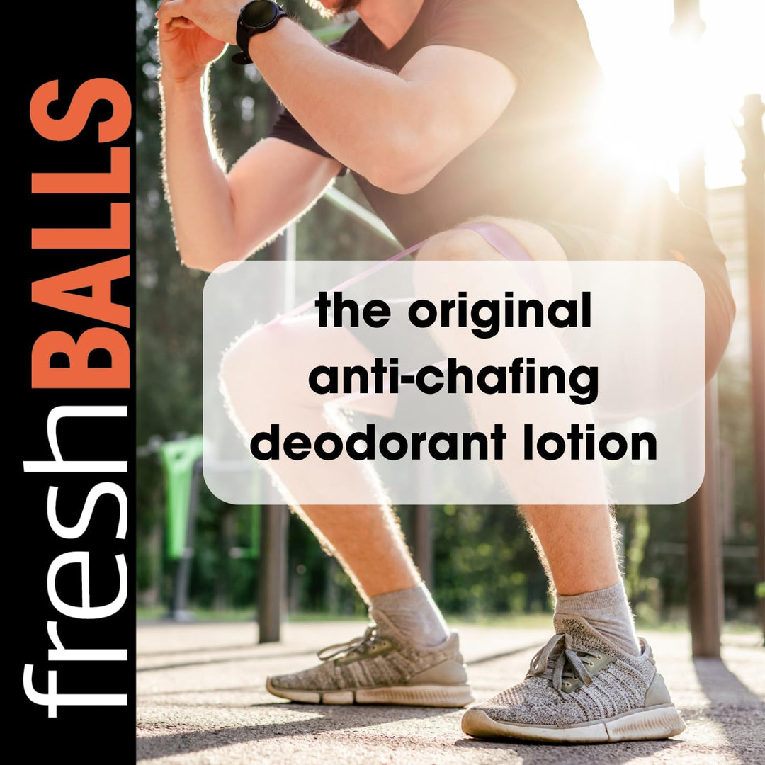Fresh BALLS Lotion - Men&#39;s Anti-Chafing Soothing Cream to Powder - Ball Deodorant and Hygiene for Groin Area - The Original Anti Chafe Cream for Men, 3.4 fl oz