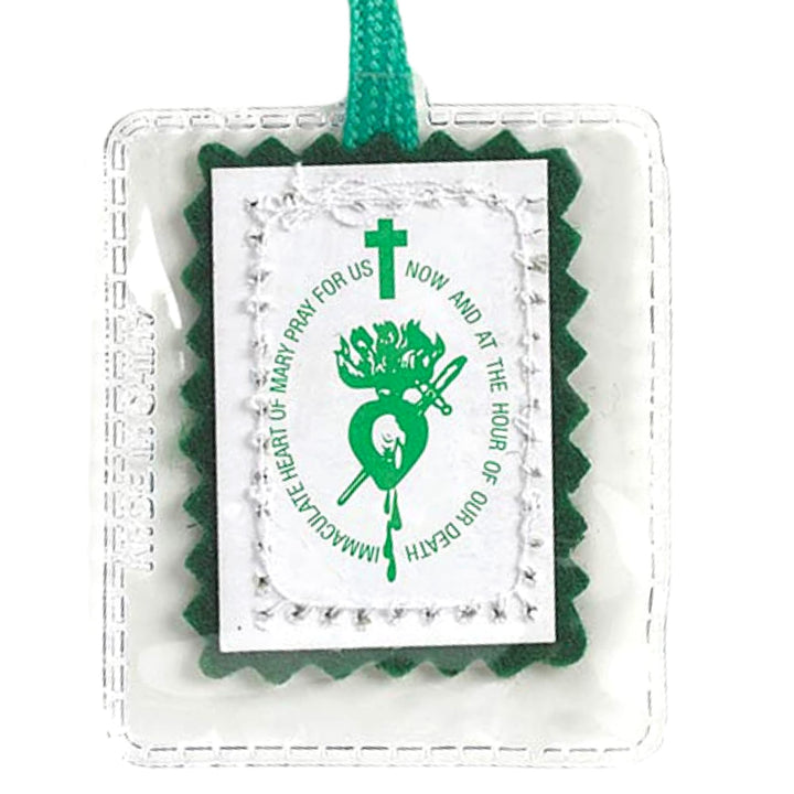 Immaculate Heart of Mary Green Laminated Scapular, 18 1/2 Inch