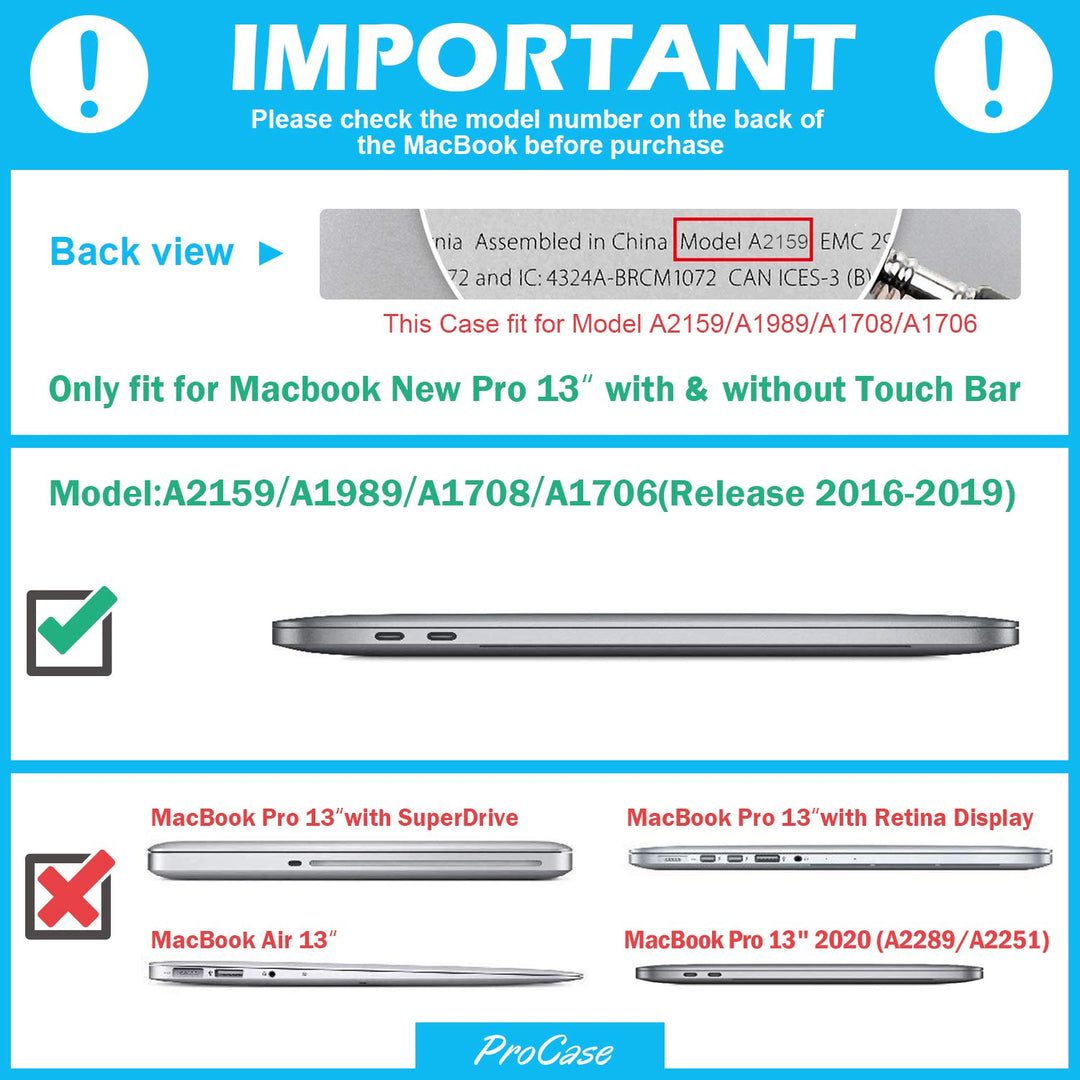 ProCase for MacBook Pro 13 2019/2018/2017/2016 A2159 A1