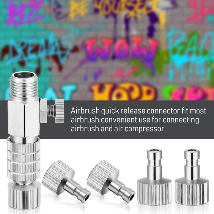 Airbrush Quick Release Coupling Adapter Kit Spray Gun Disconnect Adapter Set with 1/8 Inch 5 Male and Female Connectors and 1/8 Inch BSP Male and Female Connection with Adjustable Control Valve
