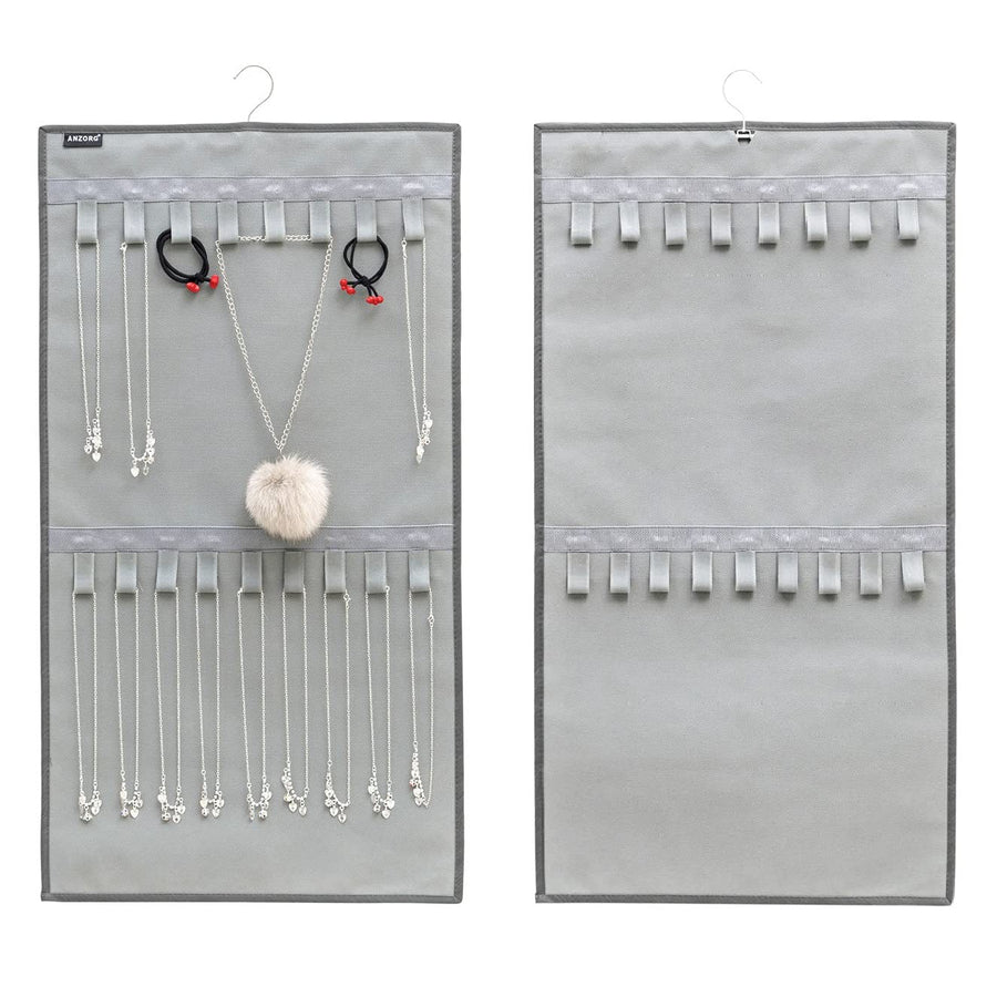 Dual-sided Hanging Jewelry Organizer with 34 Hook Loops Wall Mounted Necklace Holder Jewelry Display Storage Hanger for Bracelet Chain (GREY)