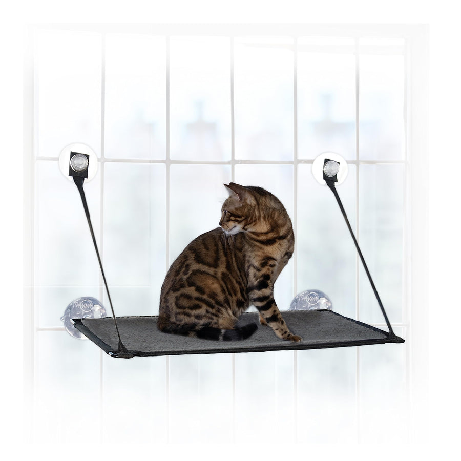 EZ Mount Cat Window Perch for Large Cats, Sturdy Kitty Sill Window Hammock Bed, Steel Frame, Sturdy Suction Cups, Washable Shelf Cover, Foldable - Fits 27W X 23H Glass Spaces