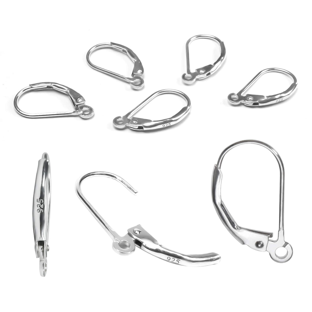 TOAOB 8pcs 925 Sterling Silver Leverback French Earring Hooks Hypoallergenic Dangle Earwire Findings 16x9mm with Jump Rings for Jewelry Making