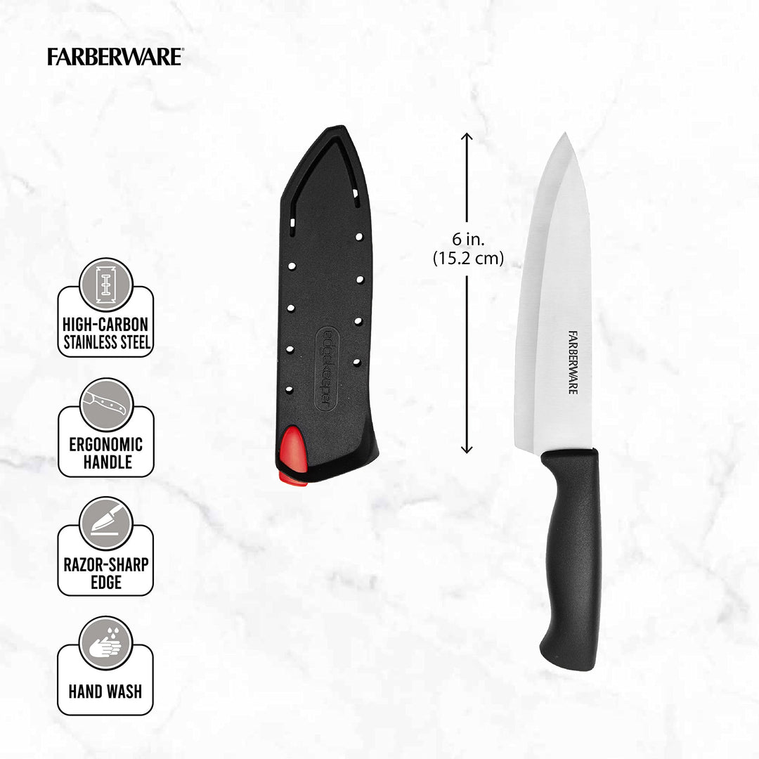 Edgekeeper 6-Inch Chef Knife with Self-Sharpening Blade Cover, High Carbon-Stainless Steel Kitchen Knife with Ergonomic Handle, Razor-Sharp Knife, Black