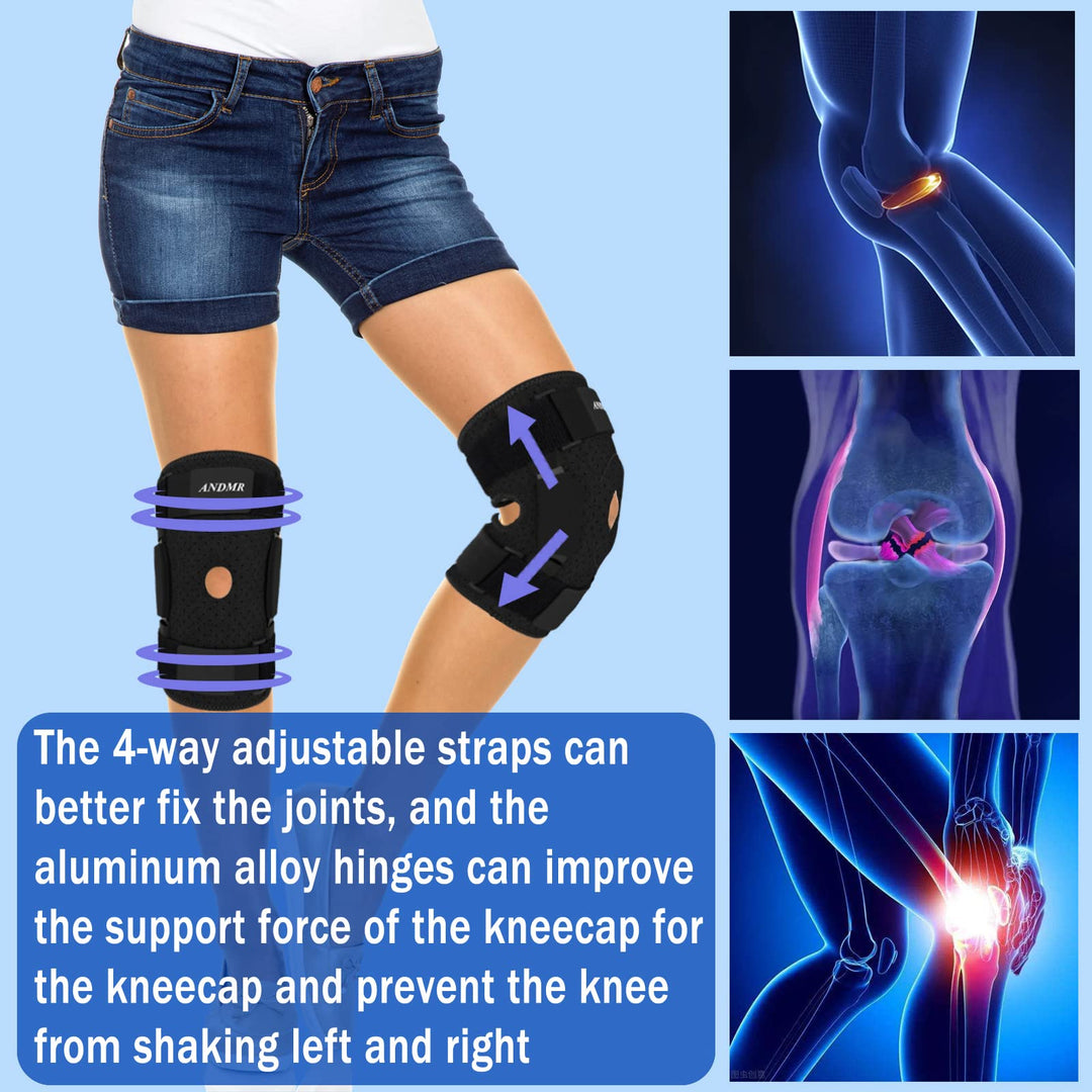 Knee Brace with Removable Dual Side Hinged Stabilizers &amp; Patella Gel Pads, Meniscus Tear Knee Pain ACL MCL Injury Recovery Adjustable Knee Support for Men and Women (Large)