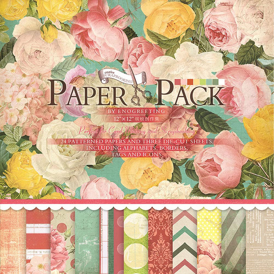 Vintage Scrapbooking Paper Pad 12”x12” 27 sheets Decorative Origami Scrapbook Paper Pack Journaling Paper Supplies Patterned Cardstock for Craft Gift Wrapping Photo Album (PS019, 12 x 12)